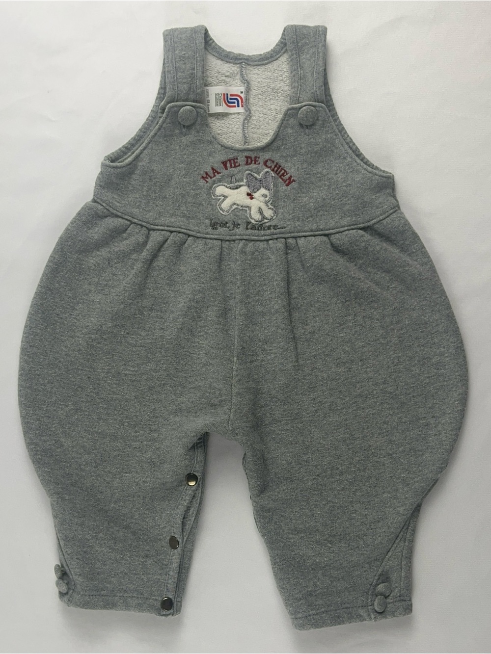 Création Stummer 1990s Grey Cotton Dog Embroidered Harem Romper Austria 12M